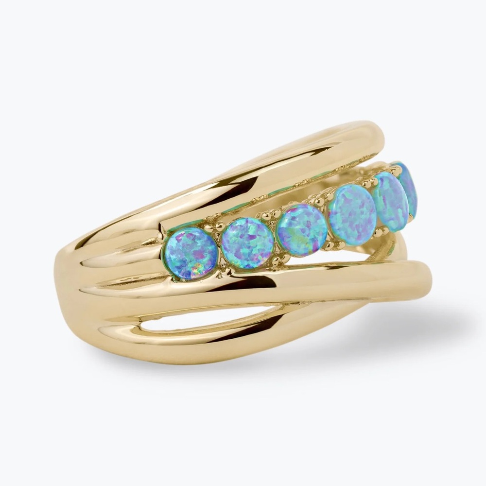 Gold and Blue Opal Women's Ring - Picture 3 of 12